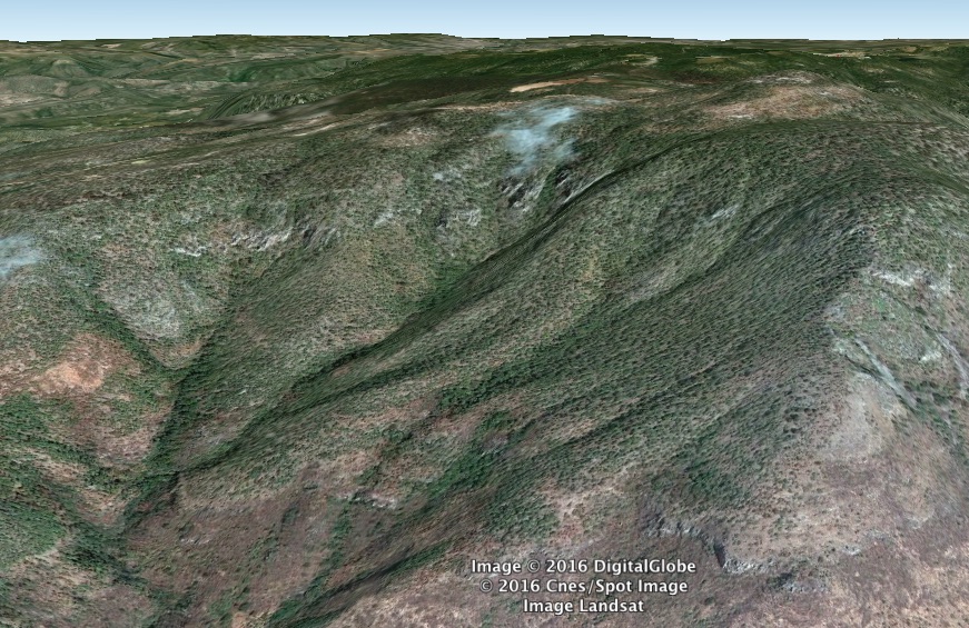 Sierra huichola en Mezquitic. Imagen de Google Earth